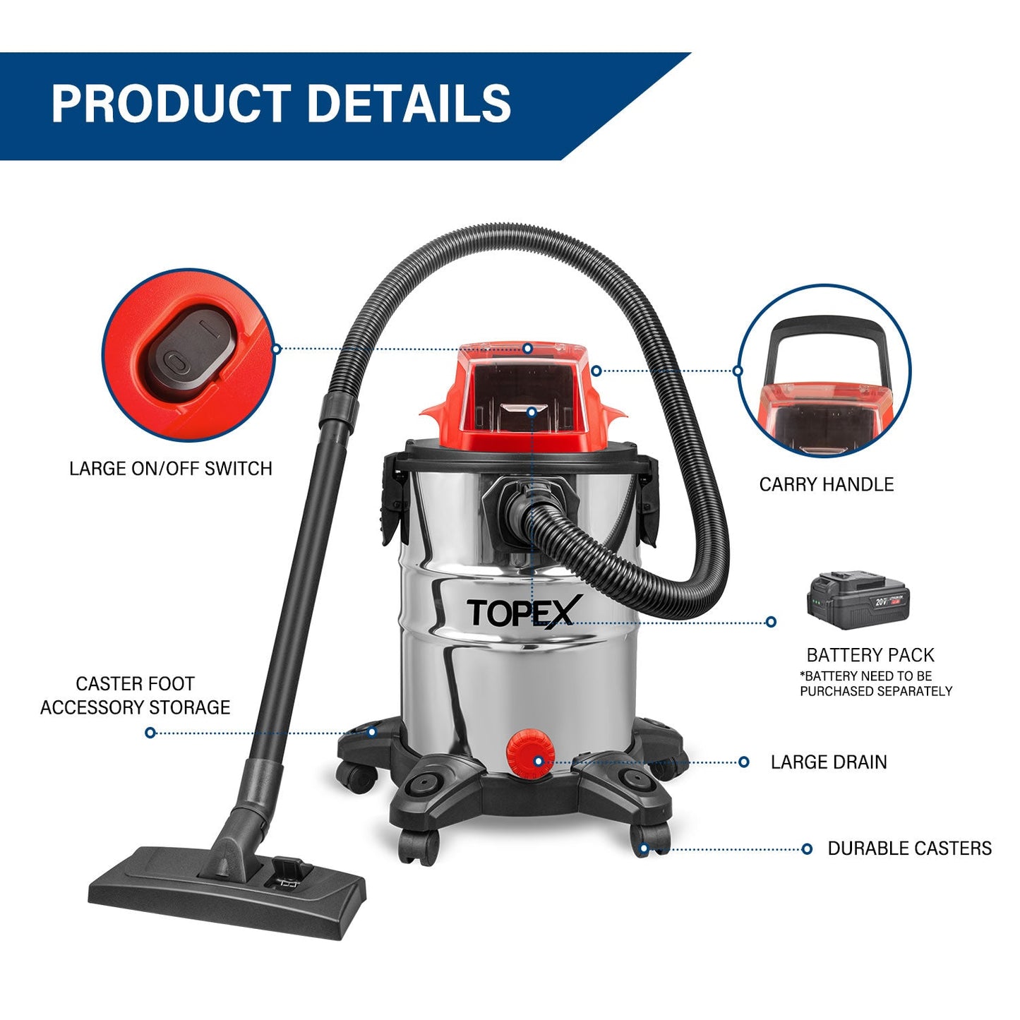 20V 25L Wet & Dry Vacuum Cleaner Tool Only