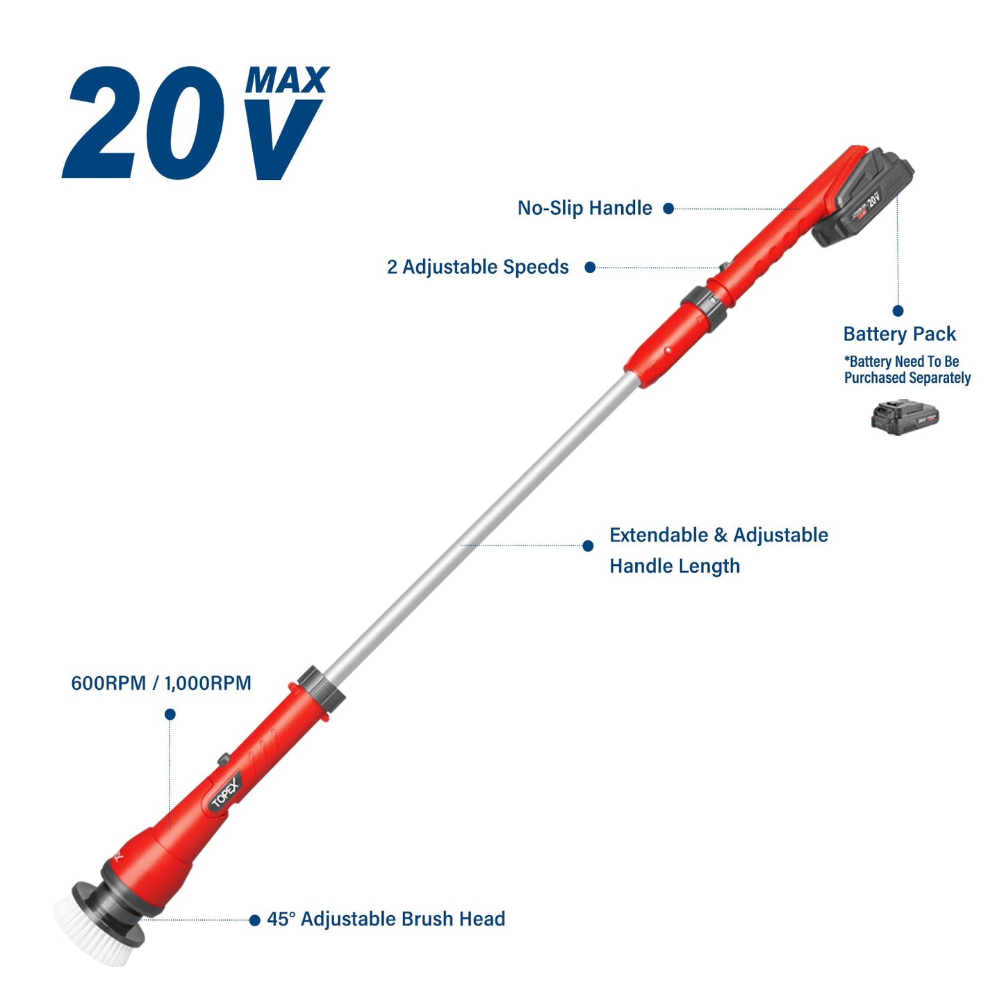 20V Cordless Telescoping Power Scrubber Tool Only