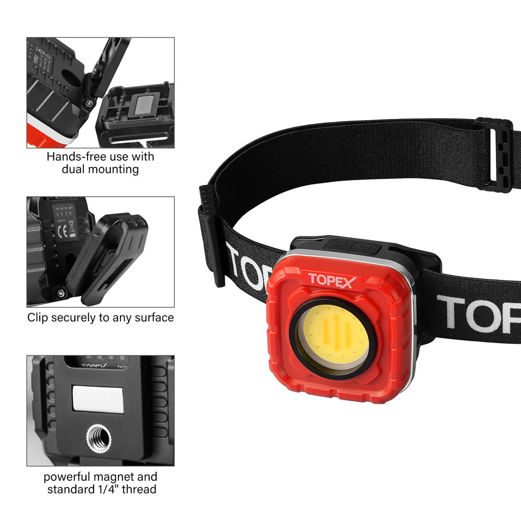TOPEX Rechargeable Headlamp with 7 Light Modes & 10H Runtime, IP64 Waterproof, Ergonomic Design for Camping Hiking Running Cycling Fishing