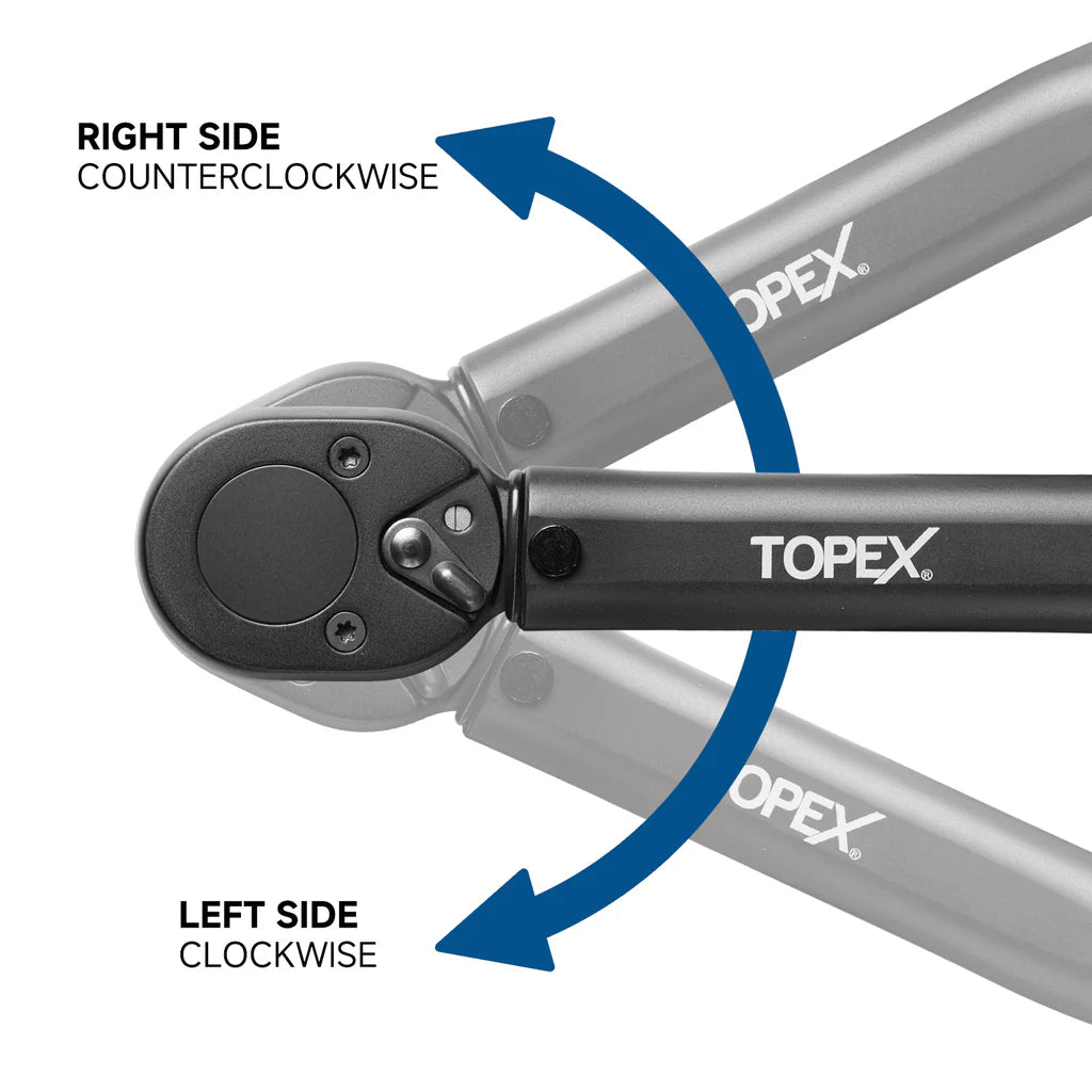 TOPEX 1/2" Torque Wrench, 20-220 Nm / 14.7-162.2 ft-lb, Dual Scale, Heavy Duty for Automotive & Mechanical Use