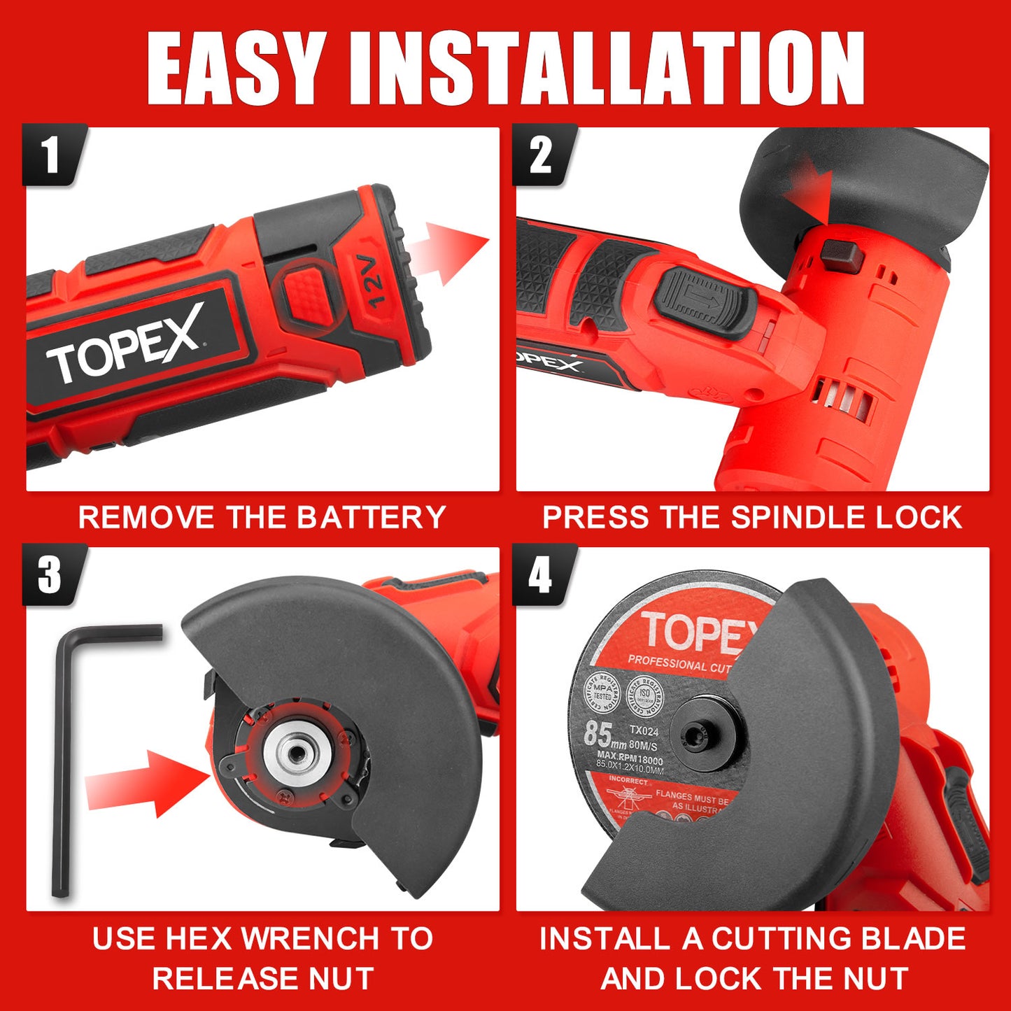 12V Cordless Angle Grinder Tool Only