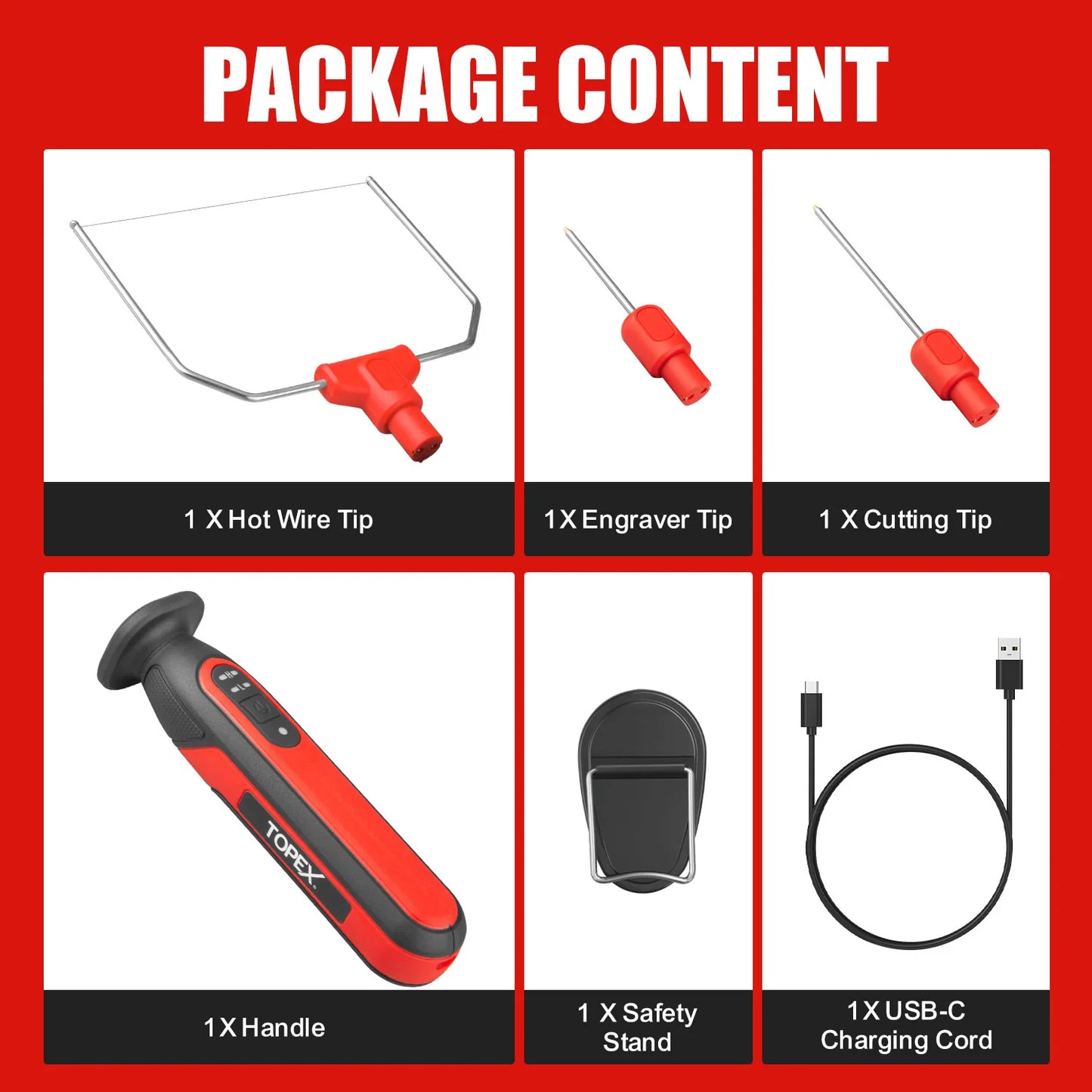 TOPEX 4V 3-IN-1 Cordless Foam Cutter, Hot Knife Engraving Kit, Electric Styrofoam Polystyrene Cutting Tool Set, with LED light for Crafting and Foam Projects