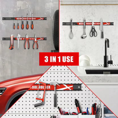 TOPEX 5 PCE Magnetic Parts Trays Tool Holder Strip with Pickup Set, Stainless Steel 5 - 3/8" x 9 - 3/8" Square and 6" Round Bowl Trays, 18" Magnet Bar