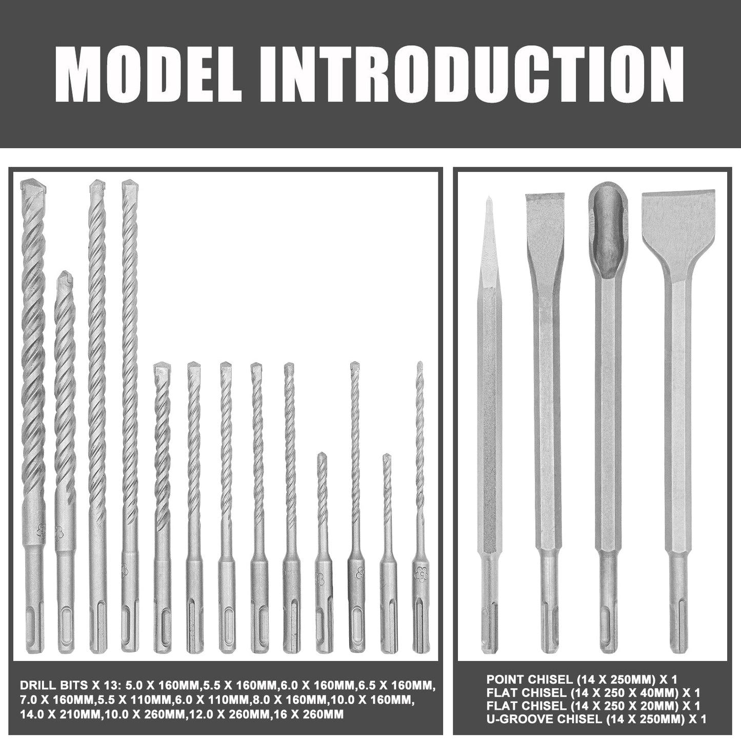 17PCs SDS Plus Drill Bits