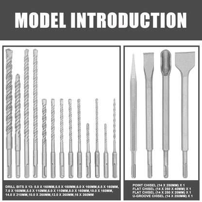 17PCs SDS Plus Drill Bits