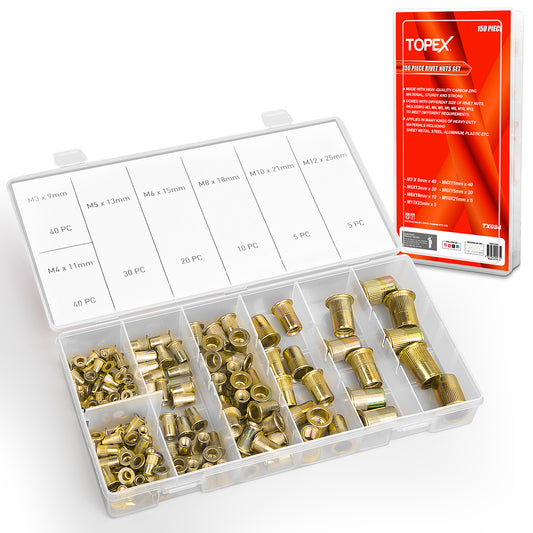 150 PCS Rivet Nut Bolt Steel Rivets Tool Flange Blind Nutserts Flat Zinc