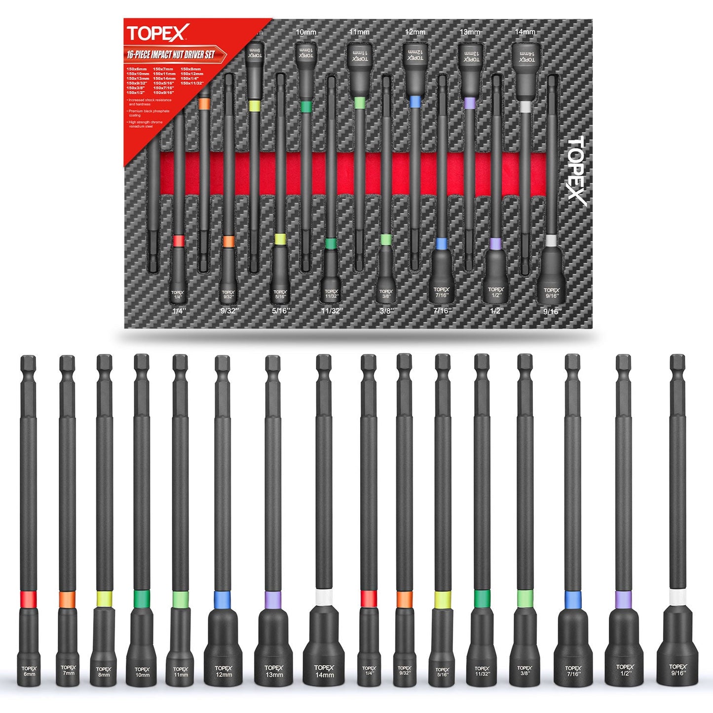16Pcs Impact Nut Driver Set