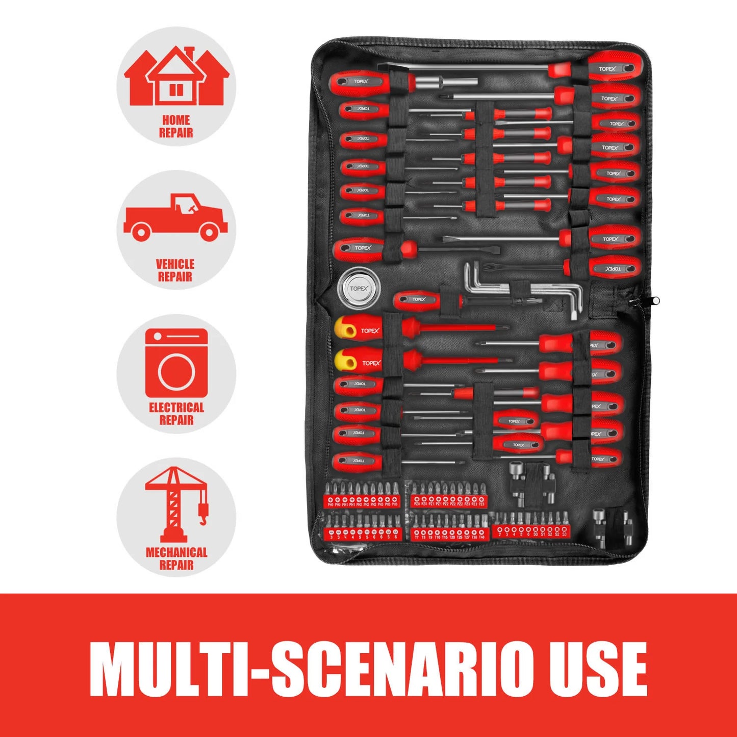 TOPEX 100 PCs Screwdriver Set Non-Slip Precision Screw Bits Sockets Kit w/ Oxford Bag