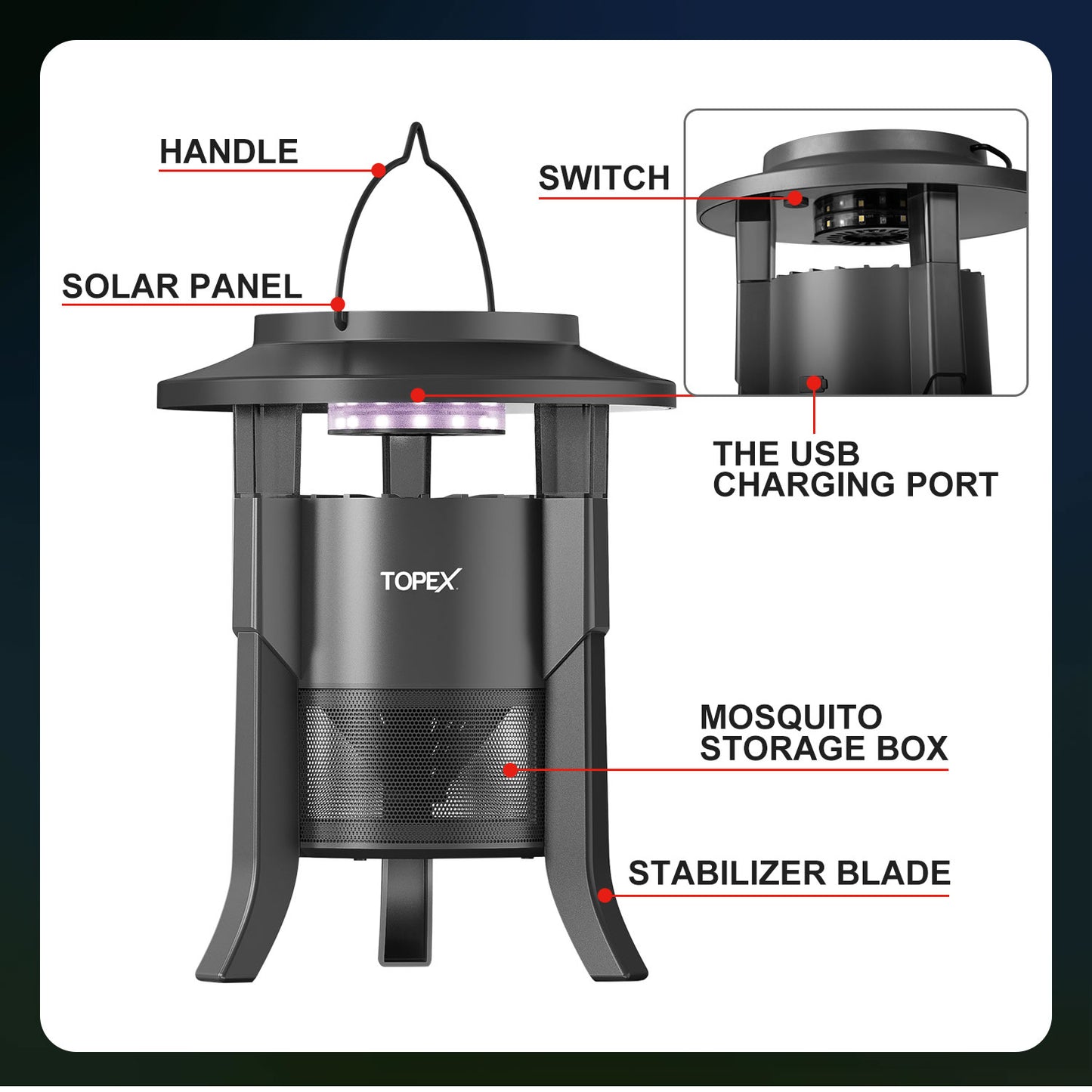 Garden Mosquito Killer Lamp, Indoor Outdoor Insect Repellent Light, USB Rechargeable Bug Zapper
