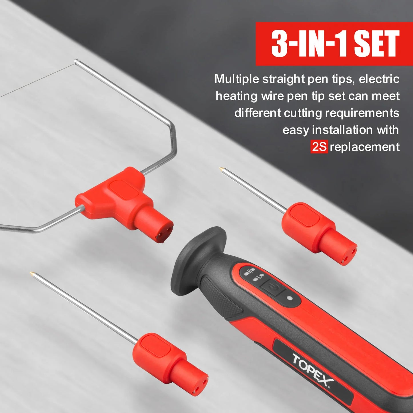 TOPEX 4V 3-IN-1 Cordless Foam Cutter, Hot Knife Engraving Kit, Electric Styrofoam Polystyrene Cutting Tool Set, with LED light for Crafting and Foam Projects