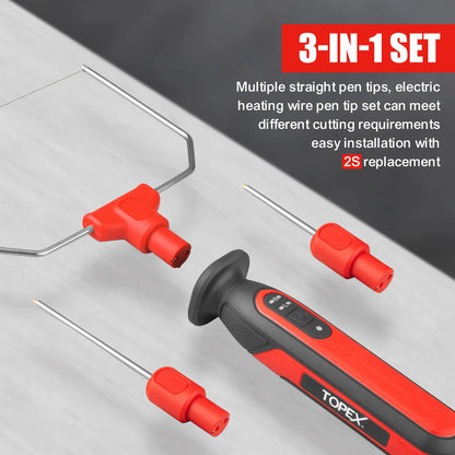 TOPEX 4V 3-IN-1 Cordless Foam Cutter, Hot Knife Engraving Kit, Electric Styrofoam Polystyrene Cutting Tool Set, with LED light for Crafting and Foam Projects