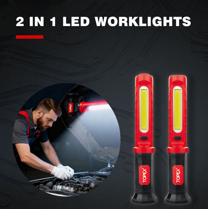 TOPEX 4PCS Rechargeable Work Lights (2 Connectable Bars), 2000 Lumens Magnetic LED Work Light with Hooks, 360° Rotation 3 Modes Light & 1/4" Thread for Car Repair