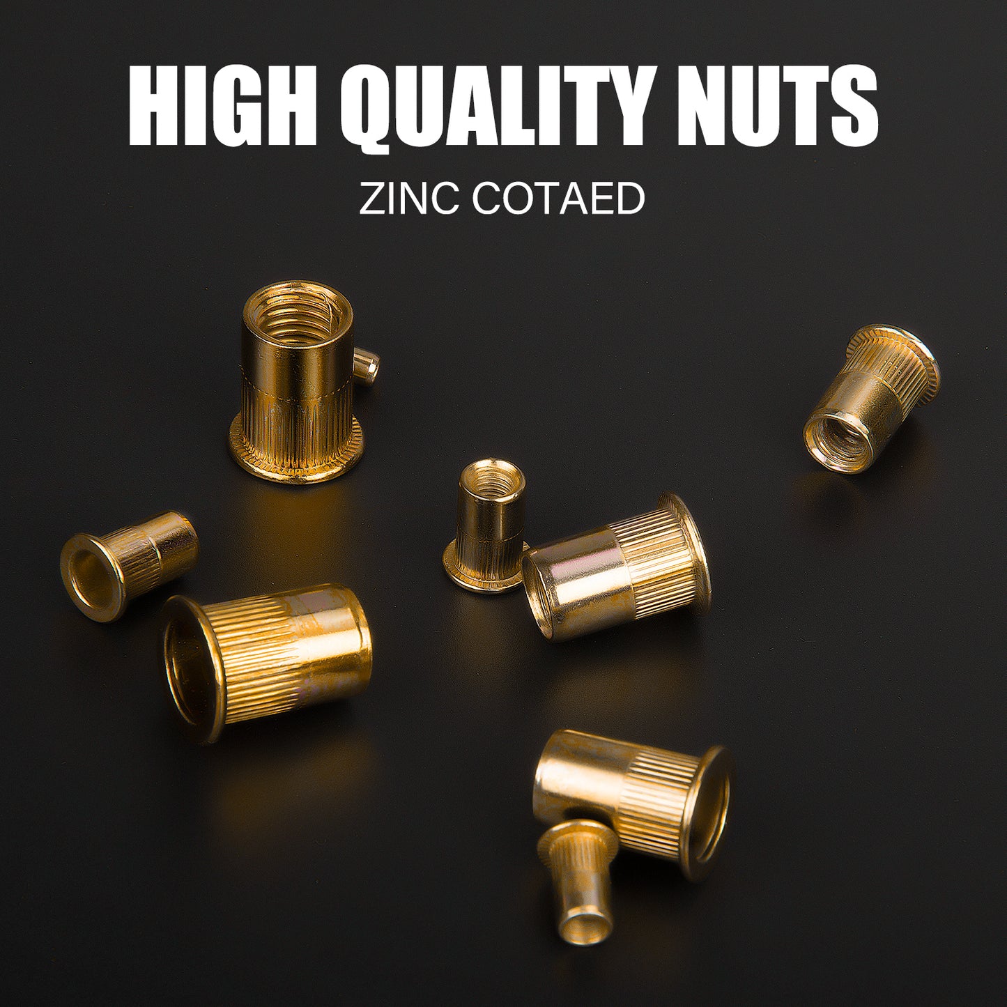150 PCS Rivet Nut Bolt Steel Rivets Tool Flange Blind Nutserts Flat Zinc