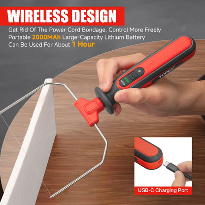 TOPEX 4V 3-IN-1 Cordless Foam Cutter, Hot Knife Engraving Kit, Electric Styrofoam Polystyrene Cutting Tool Set, with LED light for Crafting and Foam Projects