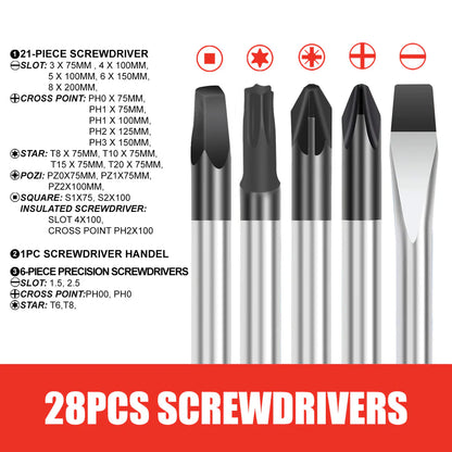 TOPEX 100 PCs Screwdriver Set Non-Slip Precision Screw Bits Sockets Kit w/ Oxford Bag