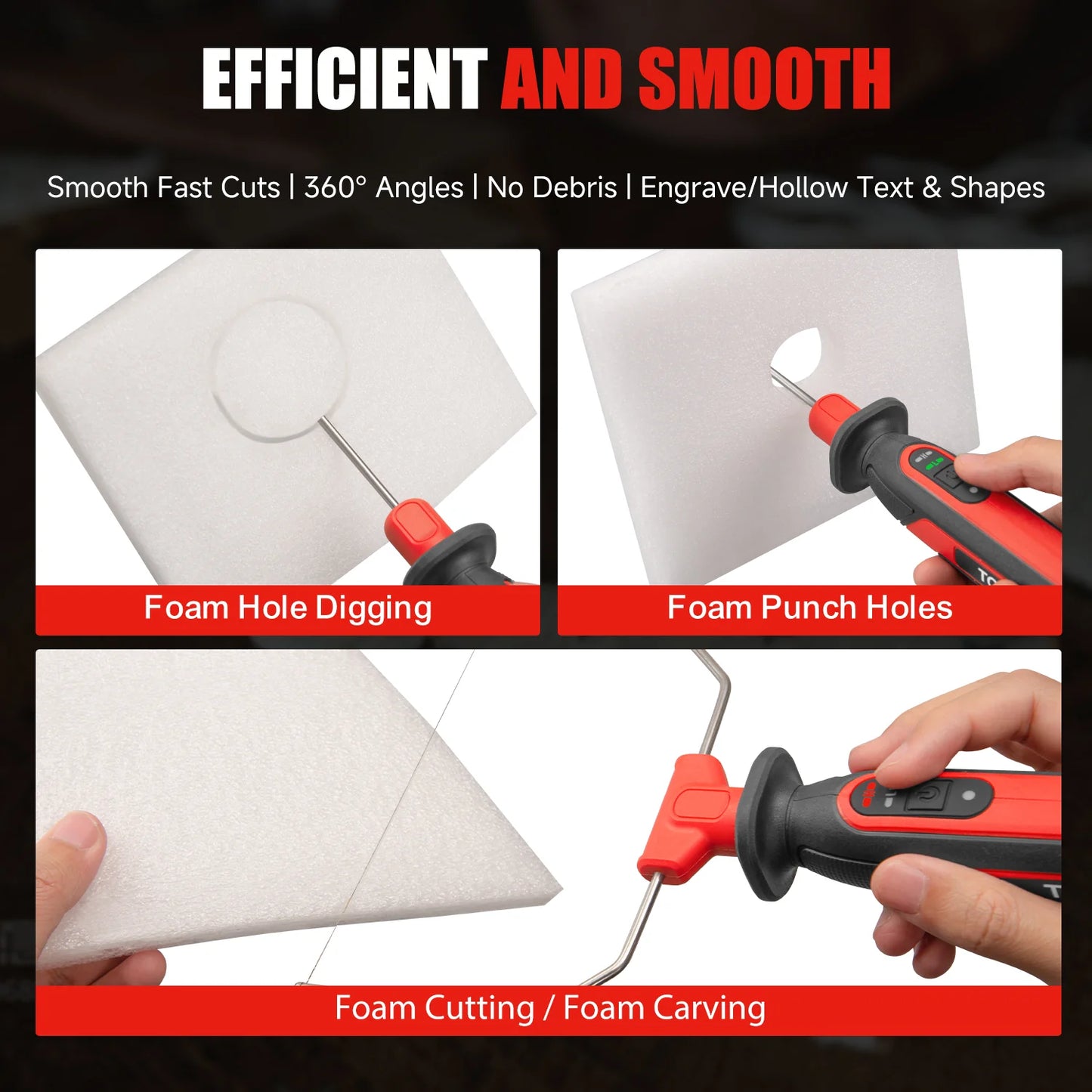 TOPEX 4V 3-IN-1 Cordless Foam Cutter, Hot Knife Engraving Kit, Electric Styrofoam Polystyrene Cutting Tool Set, with LED light for Crafting and Foam Projects