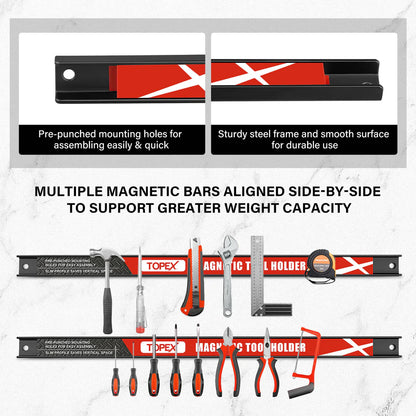 TOPEX 5 PCE Magnetic Parts Trays Tool Holder Strip with Pickup Set, Stainless Steel 5 - 3/8" x 9 - 3/8" Square and 6" Round Bowl Trays, 18" Magnet Bar