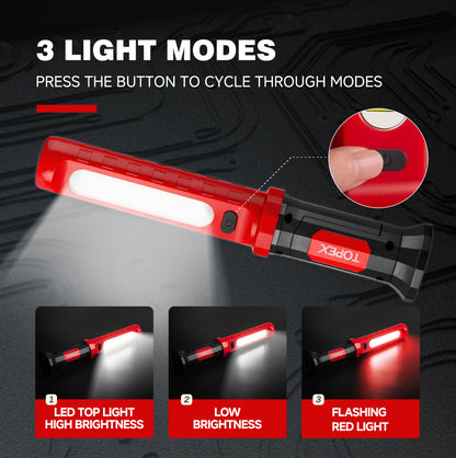 TOPEX 4PCS Rechargeable Work Lights (2 Connectable Bars), 2000 Lumens Magnetic LED Work Light with Hooks, 360° Rotation 3 Modes Light & 1/4" Thread for Car Repair