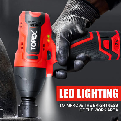 TOPEX 12V Power Tool Twin Kit Cordless Wrenches Impact Wrench with 6 Sockets & 3/8"