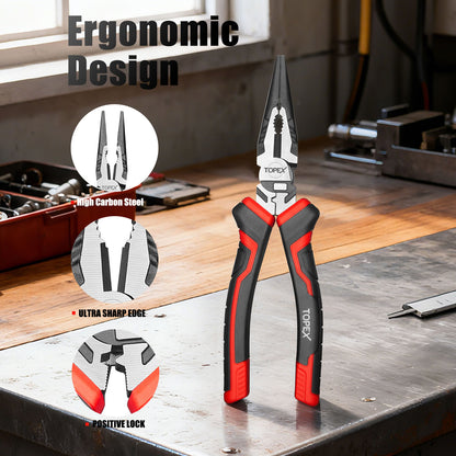 TOPEX 4 Piece Pliers Set (190 mm Diagonal Cutters, 200 mm Combination Pliers, 200 mm Long Nose Pliers, 250 mm Water Pump Pliers) for Demanding Tasks & Home Use