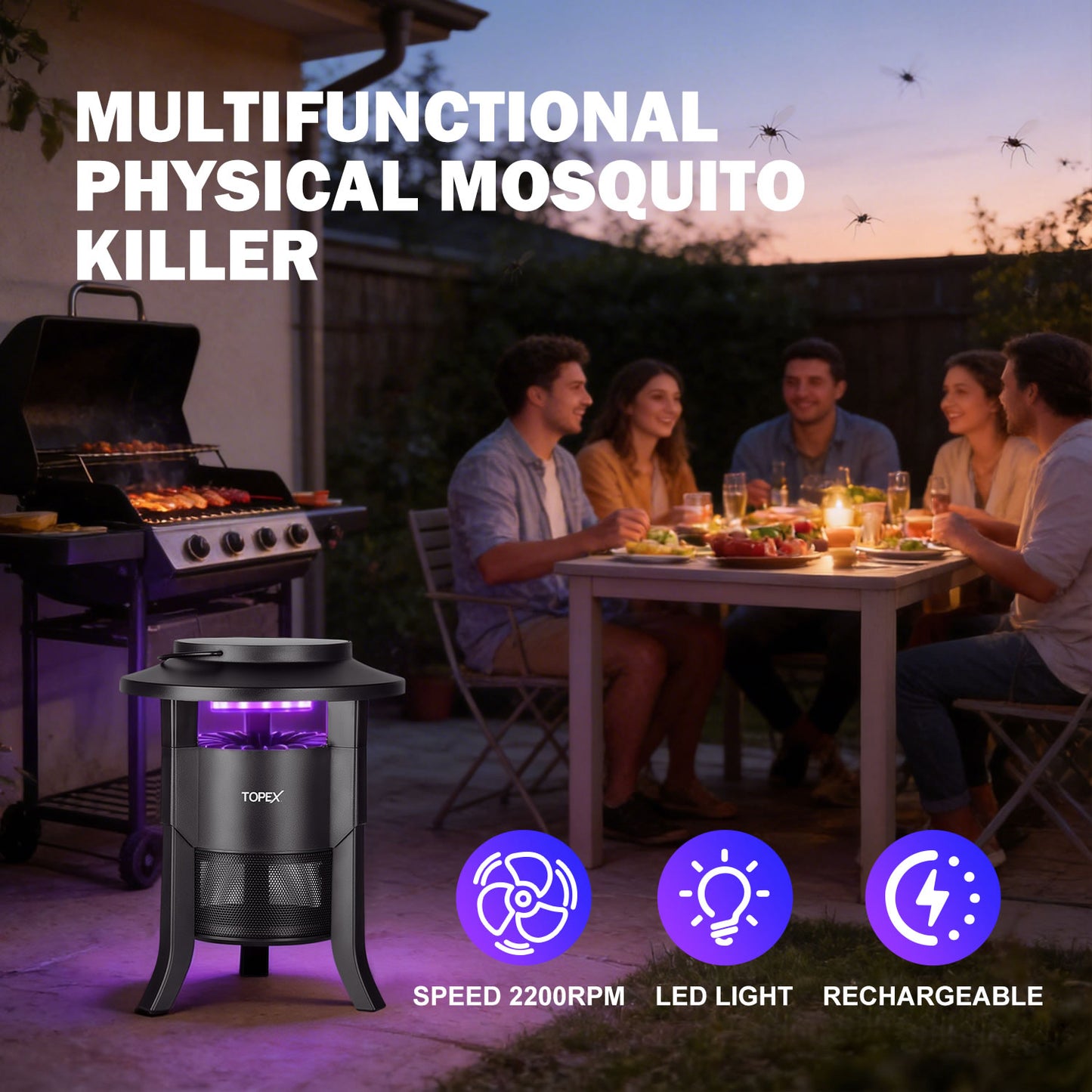 Garden Mosquito Killer Lamp, Indoor Outdoor Insect Repellent Light, USB Rechargeable Bug Zapper